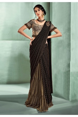 Brown lycra party wear saree  5317